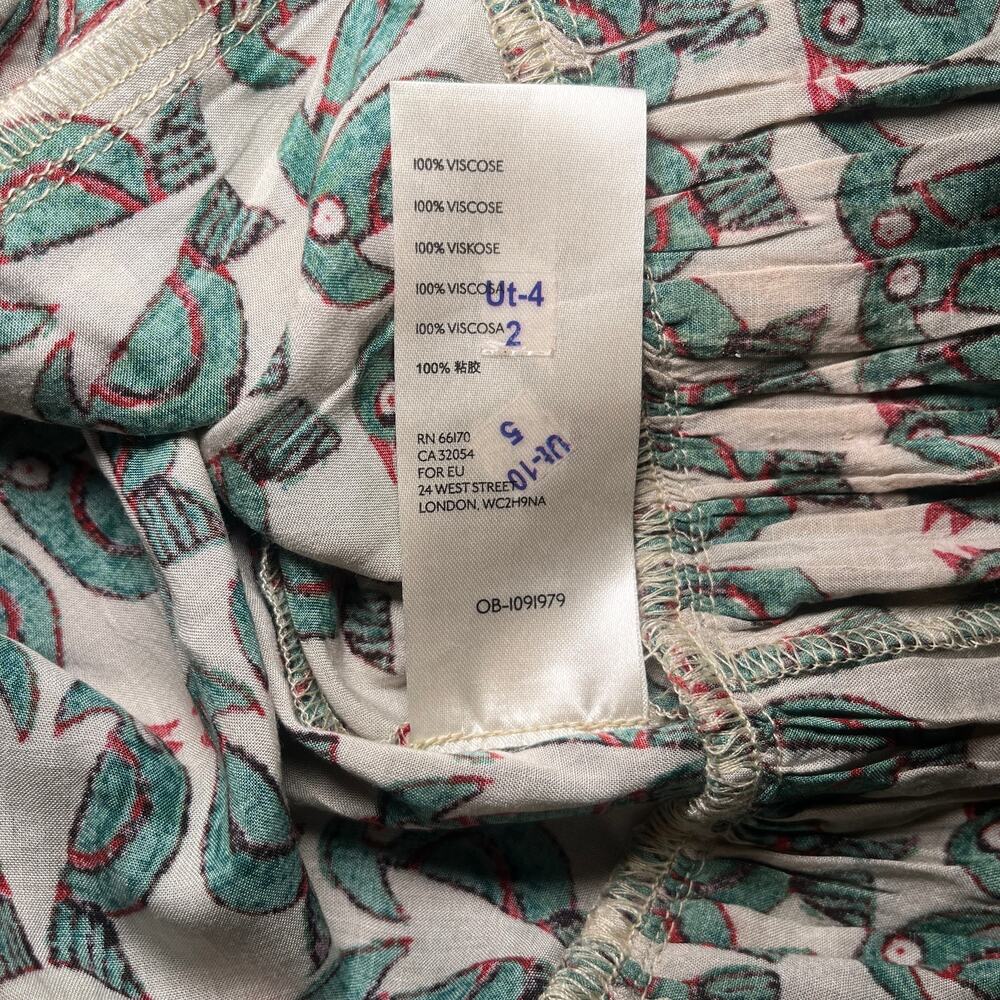 Maeve by Anthropologie Blouse Birdie Ruffled Button Down Cream Green Size 2 - Picture 8 of 11